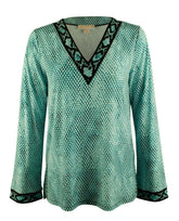 Michael Kors Women's Long Sleeve Printed V Neck Tunic Top