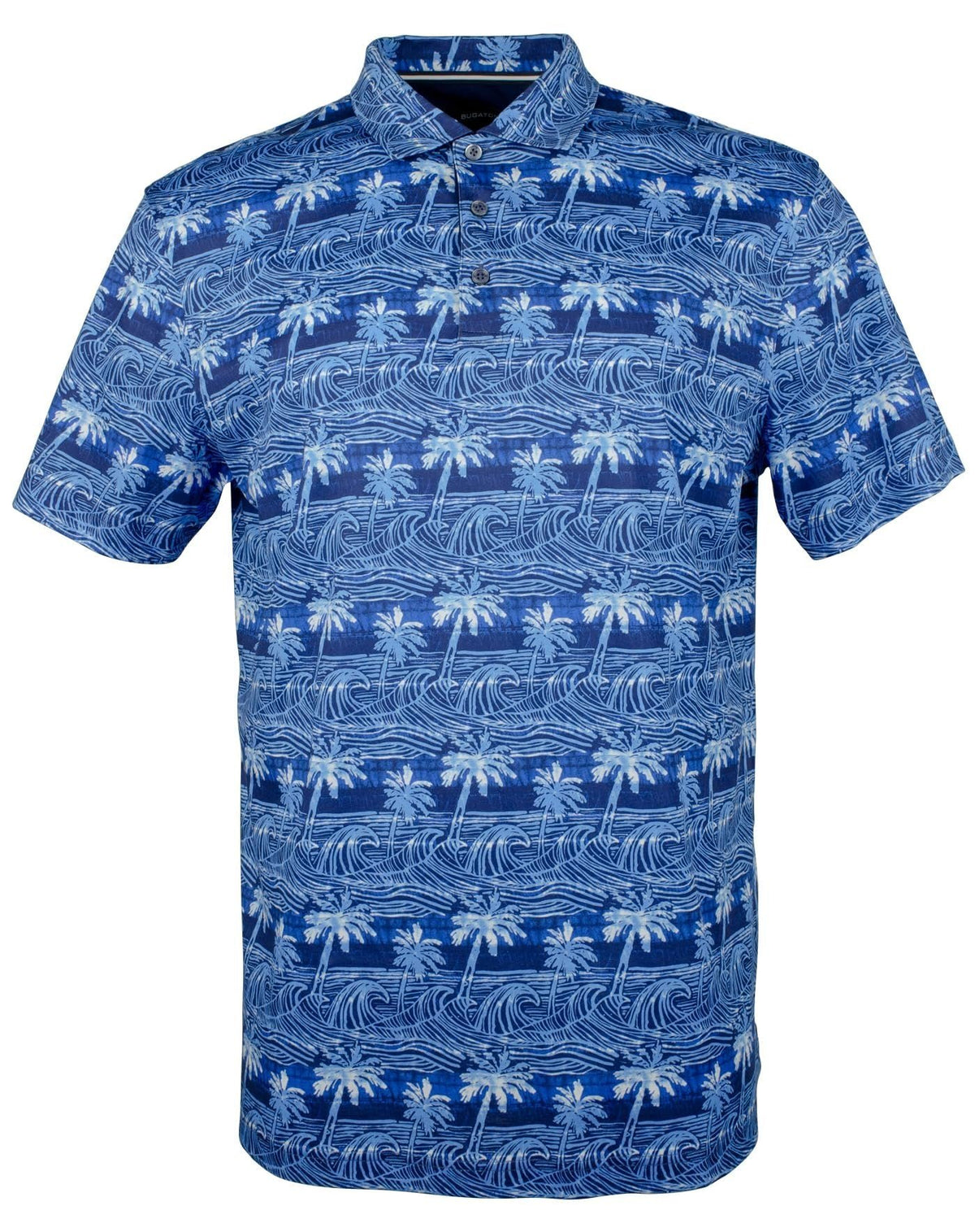 BUGATCHI Men's Hendrix Palms & Waves Print Polo Shirt Blu Small, Classic Blue