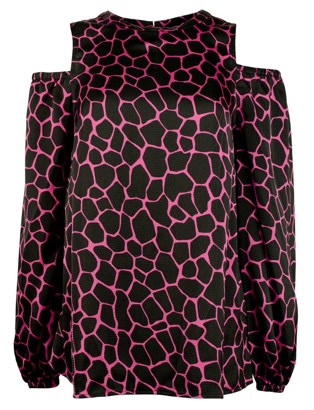 Michael Kors Women's Giraffe Print Long Cold Shoulder Blouse Top Small Cerise
