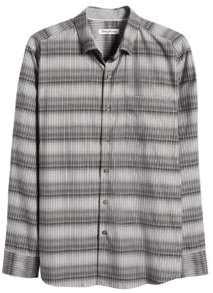 Tommy Bahama Men's Big & Tall Long Sleeve Lazlo Ombre Stripe Silk Blend Camp Shirt XLT Fog Grey