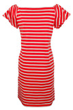 Lauren Ralph Lauren Women's Off Shoulder Striped Dress Red Large