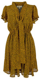 Michael Kors Women's Leopard Printed Cap Sleeve Tie Neck Dress Marigold