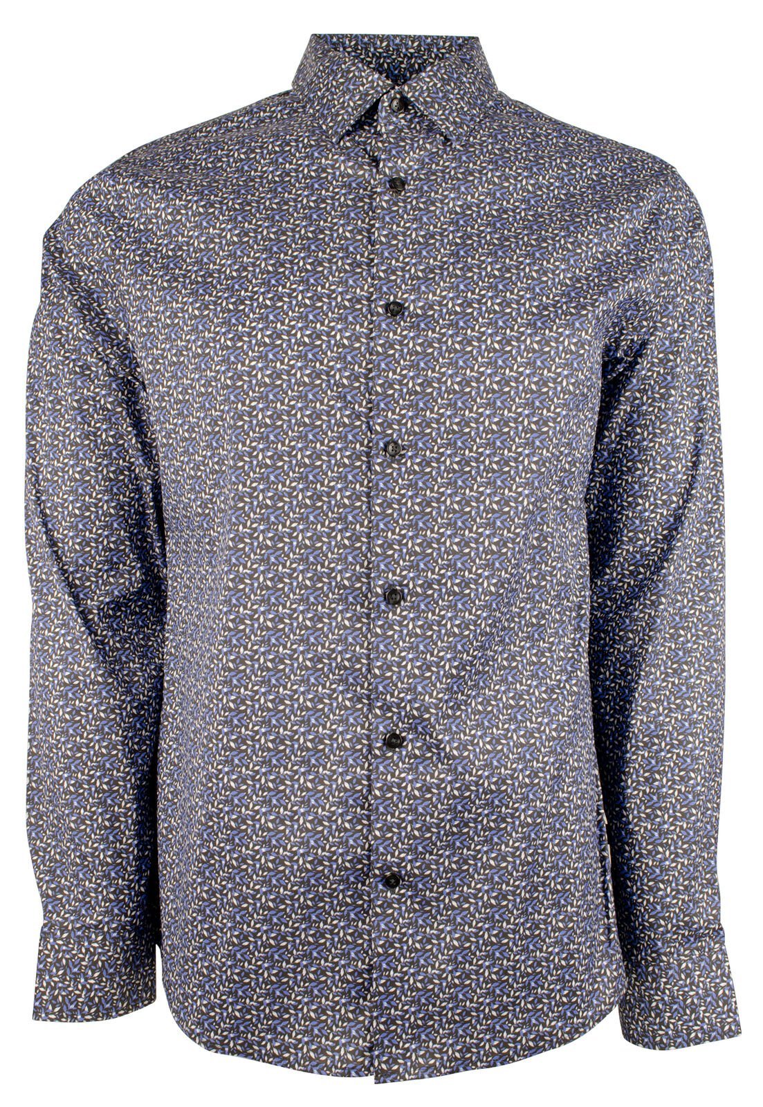 Michael Kors Men's Stretch Slim Fit Long Sleeve Shirt Large Black Multi