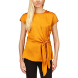 MICHAEL Michael Kors Womens Shadow Stripe Side Tie Blouse Gold XS