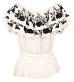 Lauren Ralph Lauren Women's Embroidered Jersey Off The Shoulder Blouse Top