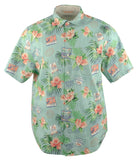 Tommy Bahama Men's Paradise Stretch Cotton Short Sleeve Camp Shirt Aqua Aloha Large