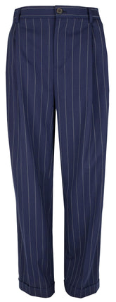 Ralph Lauren Women's Petite Pleated Pinstripe Twill Straight Pants 4P French Navy