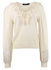Lauren Ralph Lauren Women's V-Neck Pullover Sweater Top Cream Large