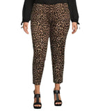 Michael Michael Kors Plus Size Cheetah Print Ponte Knit Pull-On Slim Leg Ankle Pants (US, Alpha, 3X, Plus, Regular, Dark Camel)