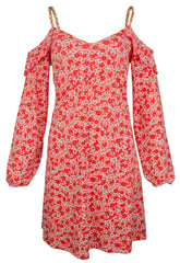 Michael Kors Women's Lydia Floral Print Cold Shoulder Chain Strap Dress WOrg XS
