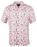 Bugatchi Men's Printed Stretch Camp Short Sleeve Shirt Pnk XXL Pink