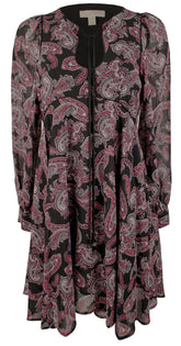 Michael Kors Women's Paisley Georgette Keyhole Neckline Dress Rp 14 Royal Pink