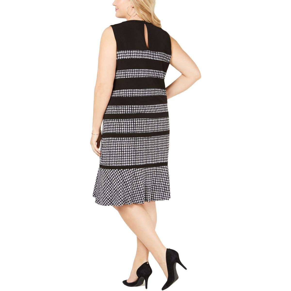 Michael Michael Kors Womens Plus Striped Printed Party Dress B/W 1X Black/White Michael Michael Kors Womens Plus Striped Printed Party Dress B/W 1X Black/White