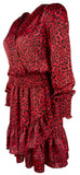 Women's Plus Size Long Sleeve Satin Wildcat Smock Dress 3X Crimson