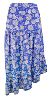 Vince Camuto Women's Plus Size Asymmetrical Paisley Tiered Maxi Skirt Blue