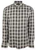 Men's Slim Fit Plaid Print Long Sleeves Shirt-BLK-Large