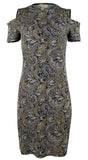 Michael Kors Women's Paisley Cold Shoulder Sleeve Dress TYllw XS