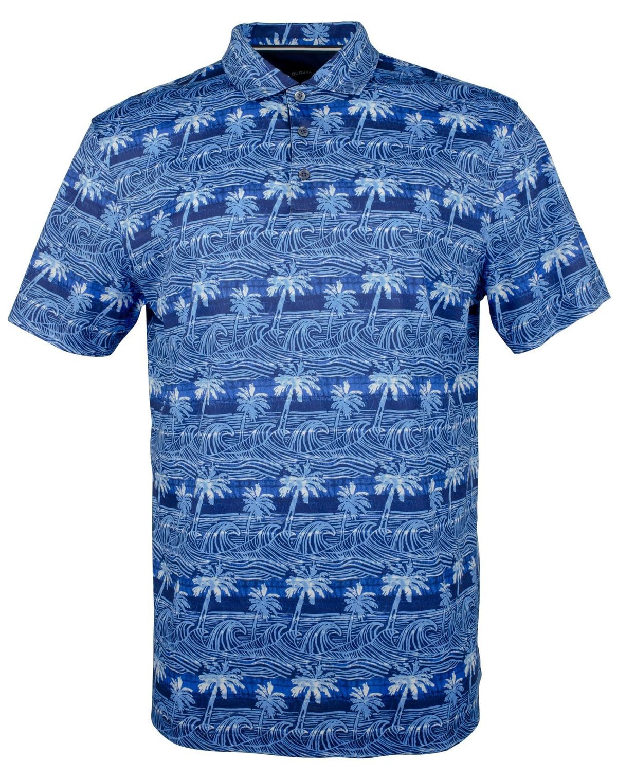 Bugatchi Men's Hendrix Palms & Waves Print Short Sleeve Polo Shirt Small Classic Blue