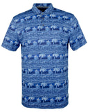 Bugatchi Men's Hendrix Palms & Waves Print Short Sleeve Polo Shirt Small Classic Blue