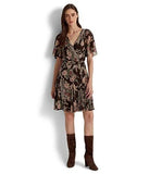 Lauren Ralph Lauren Floral Crinkle Georgette Surplice Dress Brown Multi 14