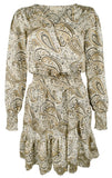 Michael Kors Women's Long Sleeve Paisley Print V Neck Midi Dress