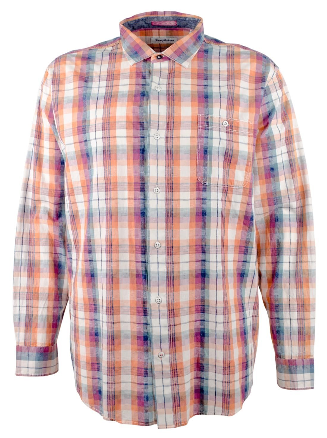 Tommy Bahama Men's Big & Tall Indigo Coast Check Long Sleeve Woven Shirt Peach Melt 3XLT