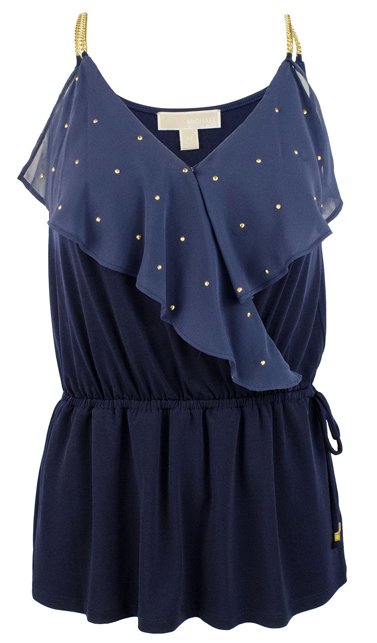 Michael Kors Women's Studded Chain Strap Wrap Top I Medium True Navy