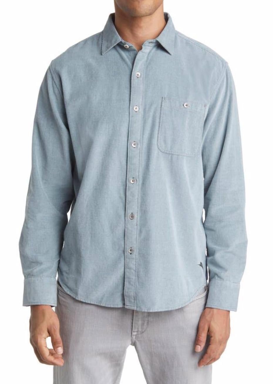 Tommy Bahama Men's Big & Tall Coastline Corduroy Long Sleeve Shirt Dark Fern 4XLB