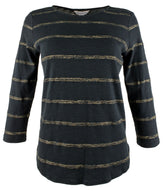 Tommy Bahama Ashby - Camiseta de manga 3/4 con rayas metalizadas para mujer, color negro, talla XL