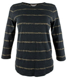 Tommy Bahama Ashby - Camiseta de manga 3/4 con rayas metalizadas para mujer, color negro, talla XL