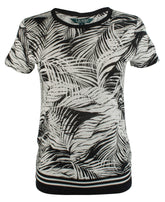 LAUREN RALPH LAUREN Womens Petites Linen Printed T-Shirt Black-Ivory PXS