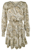 Michael Kors Women's Long Sleeve Paisley Print V Neck Midi Dress