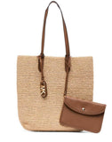 Michael Kors Women's Eliza Large Straw Tote Bag With Pouch Natural Luggage