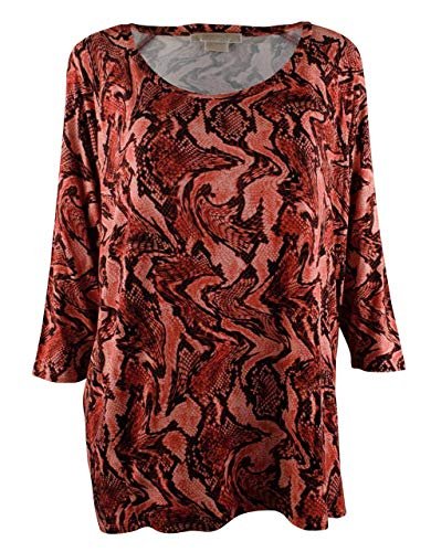 MICHAEL Michael Kors Womens Plus Size 3/4 Sleeve Raglan Elliptical Hem Top Hot Coral 0X (12W) MICHAEL Michael Kors Womens Plus Size 3/4 Sleeve Raglan Elliptical Hem Top Hot Coral 0X (12W)