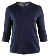 LAUREN RALPH LAUREN Women's Plus Size Mesh Sleeve Crewneck Sweater