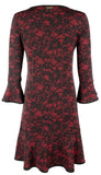 Michael Michael Kors Women's Glam Lace Print Bell Sleeve Flounce Hem Dress