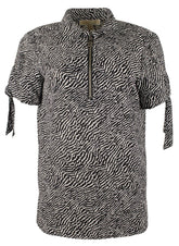 Michael Kors Women's Animal Print Grommet and Tie Sleeve Top-BW-XS