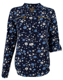 Michael Kors Women's Floral Print Pebble Crepe Zip Pocket Top B XS