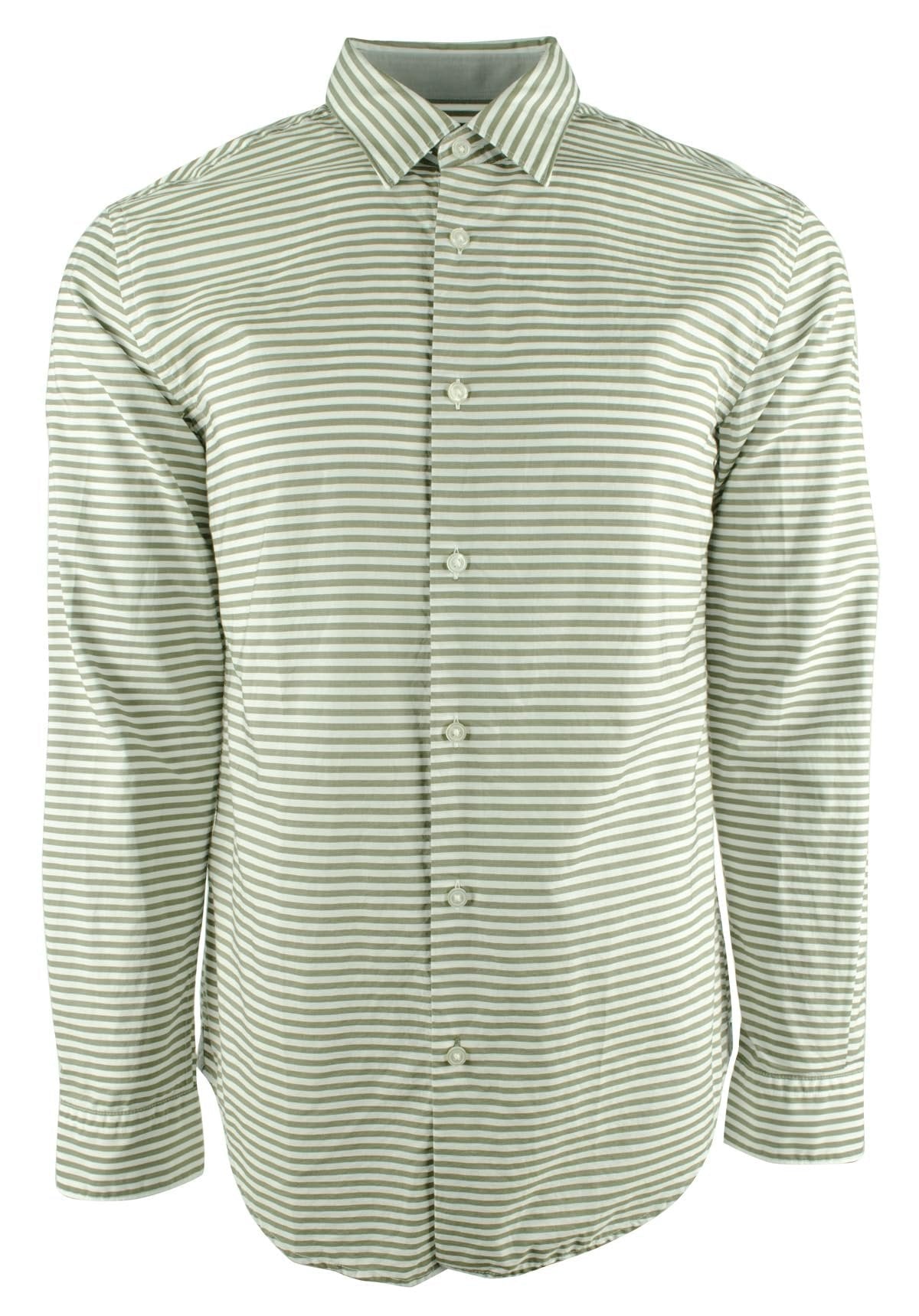 Hugo Boss Men's Ronni Long Sleeve Stripe Slim Fit Button Down Shirt Dark Green
