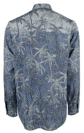 Camisas Tommy Bahama Mirror Palms de manga larga con botones para hombre, talla pequeña, color océano profundo