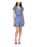 Michael Kors Women's Faux Wrap Smocked Waist Ruffled Hem Dress