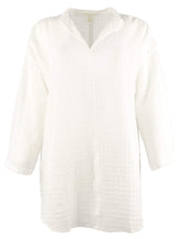 Eileen Fisher Organic Cotton Voile Box Stand Collar Slit Neck Top White MD