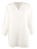 Eileen Fisher Organic Cotton Voile Box Stand Collar Slit Neck Top White MD