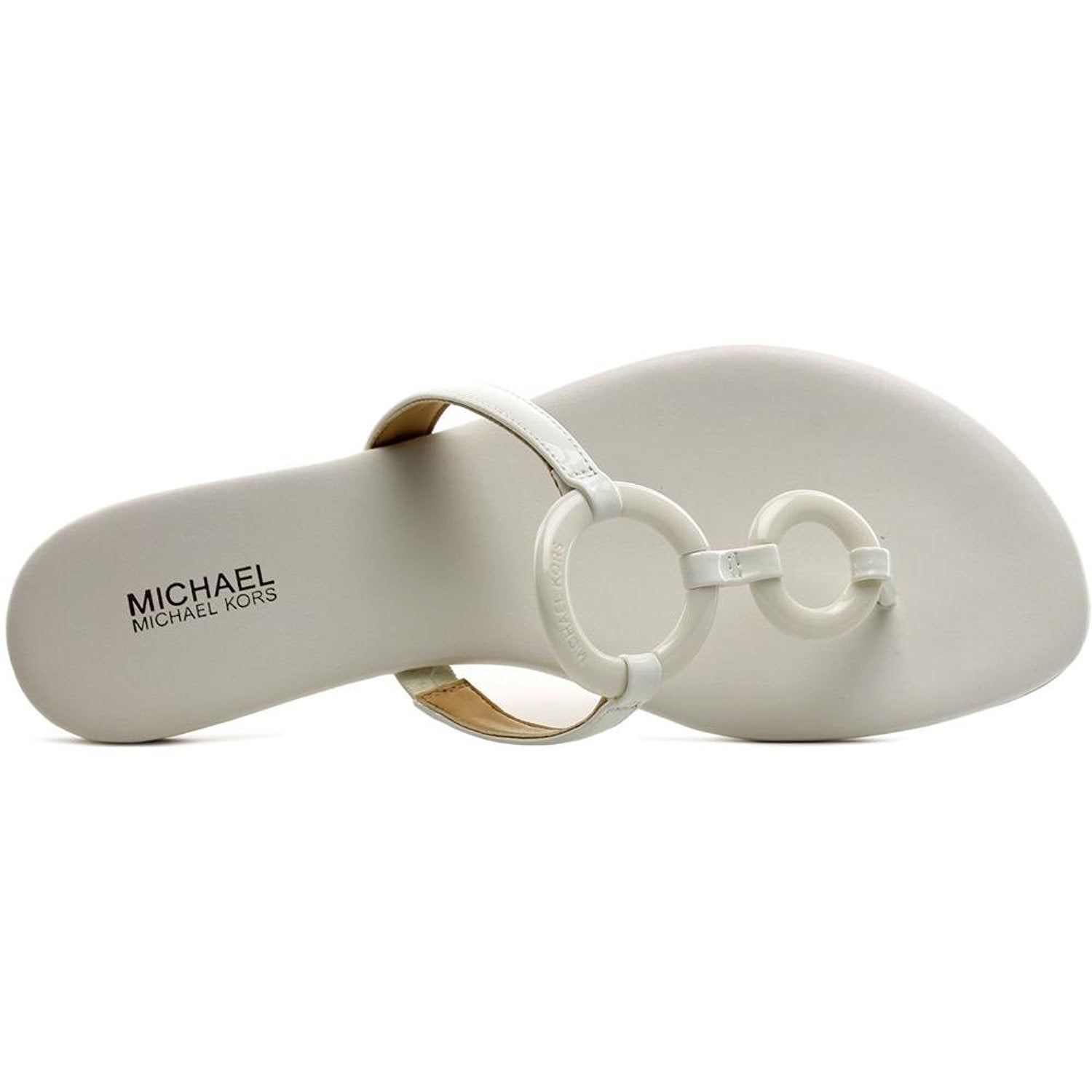 Michael Michael Kors Women's Claudia Flat Sandal Optic White Patent Sandal 6 M Michael Michael Kors Women's Claudia Flat Sandal Optic White Patent Sandal 6 M