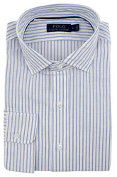 Men's Striped Classic Fit Cotton Linen Long Sleeve Shirt-B-XL Blue White