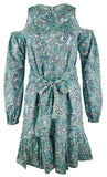 Michael Kors Women's Paisley Cold Shoulder Self Tie Belt Long Sleeved Dress