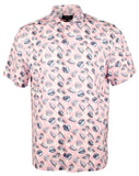 Bugatchi Men's Printed Stretch Camp Short Sleeve Shirt Pnk X-Large Pink