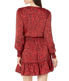 Michael Kors Women's Long Sleeve Satin Wildcat Smock Dress Large Crimson