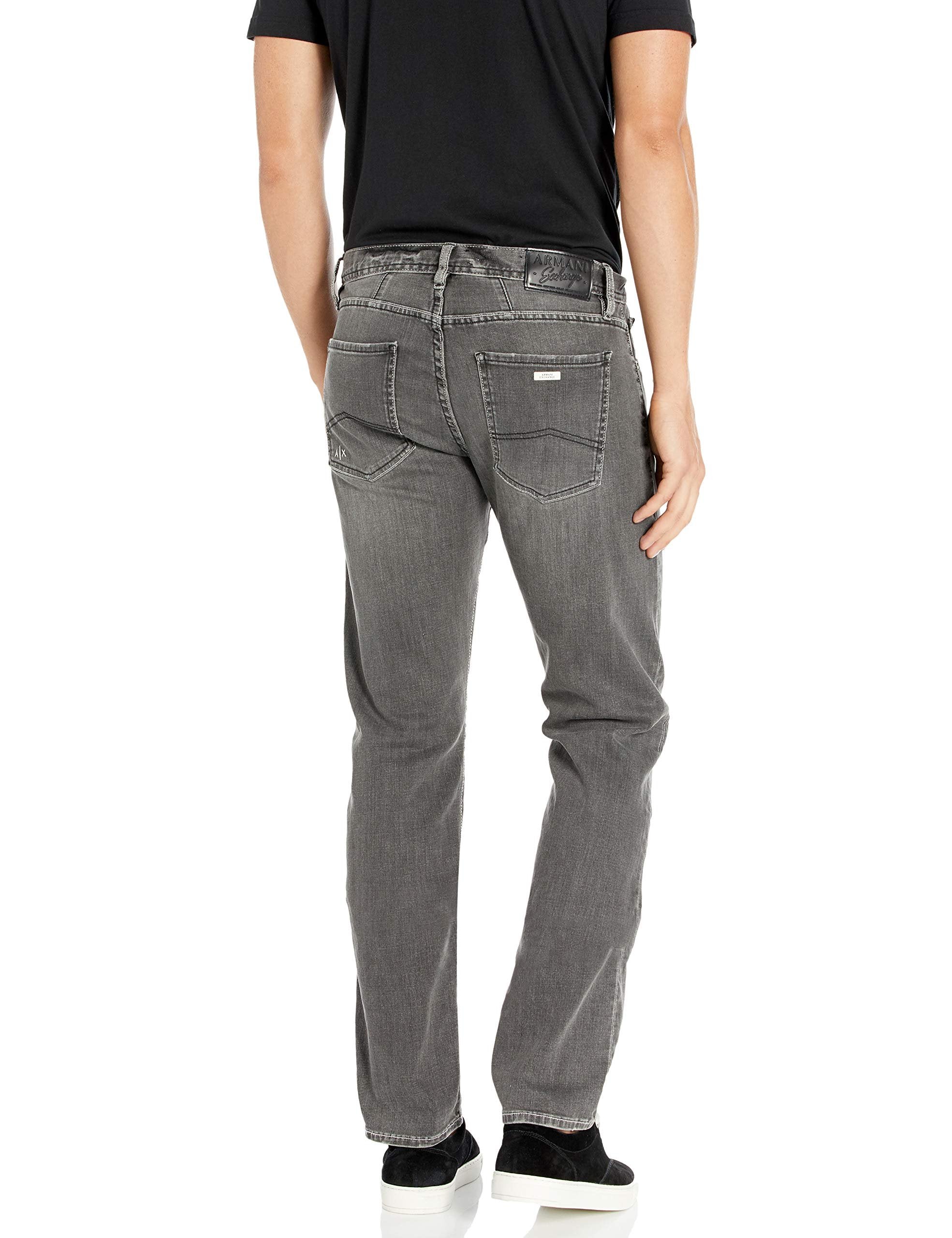 Armani Exchange Men's Stretch Cotton Denim Straight Pant with Rips and Repairs Armani Exchange Men's Stretch Cotton Denim Straight Pant with Rips and Repairs