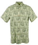Tommy Bahama Men's Mayan Maze Silk Blend Short Sleeve Camp Shirt Green Finch Small